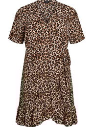 Bloemen wikkeljurk met korte mouwen, Bruin