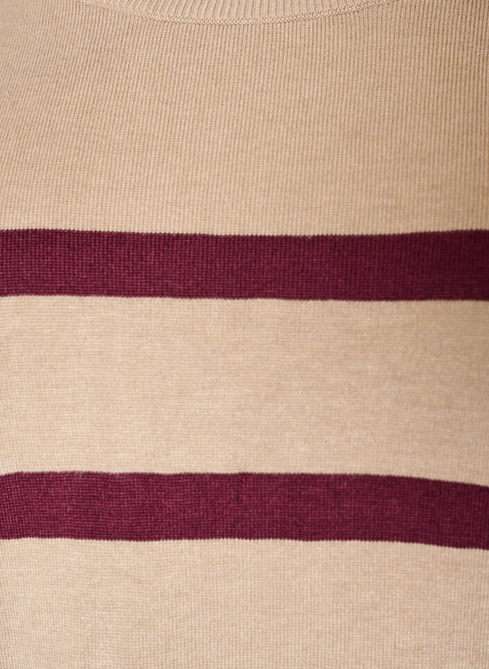 Gestreepte top met korte mouwen in breisel, Beige, Packshot image number 2