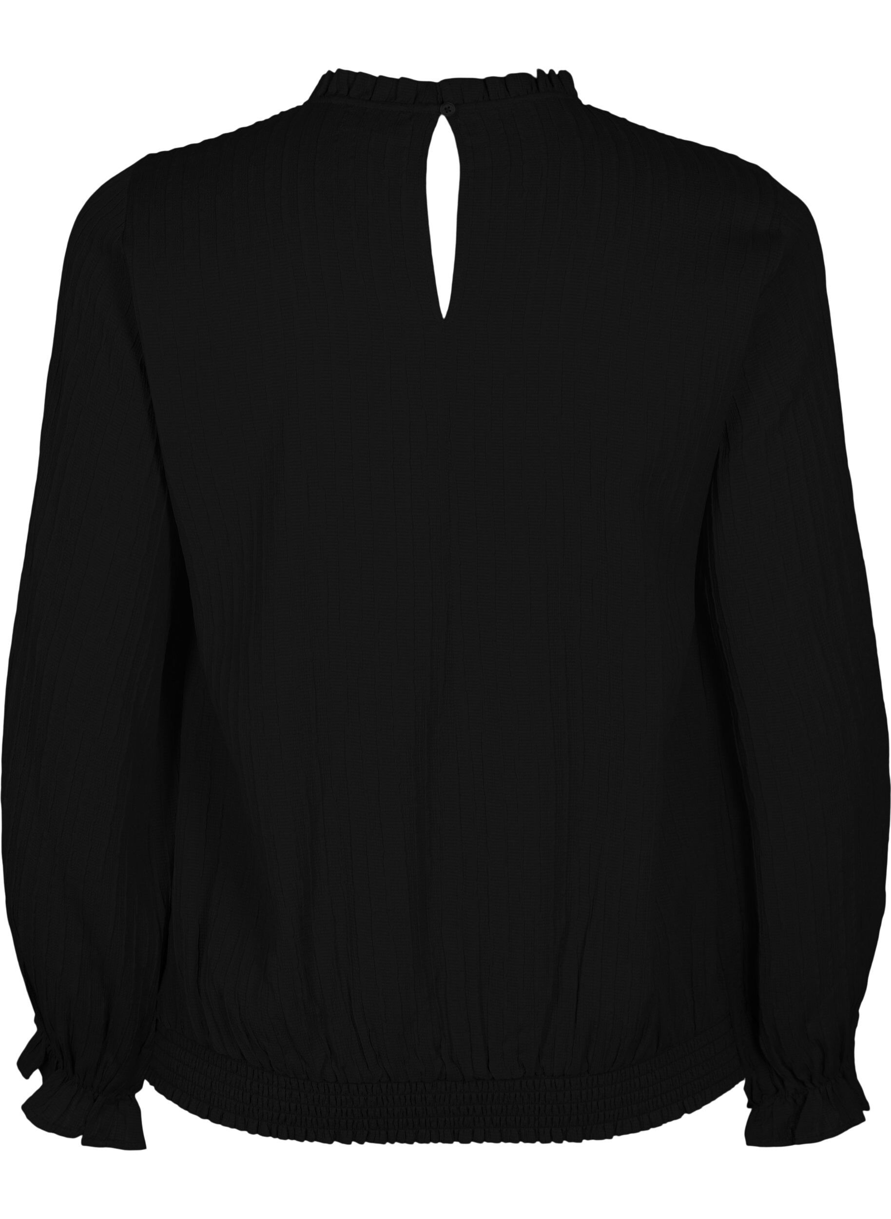 Zizzi Smok blouse met ruches en textuur, Black, Packshot image number 1