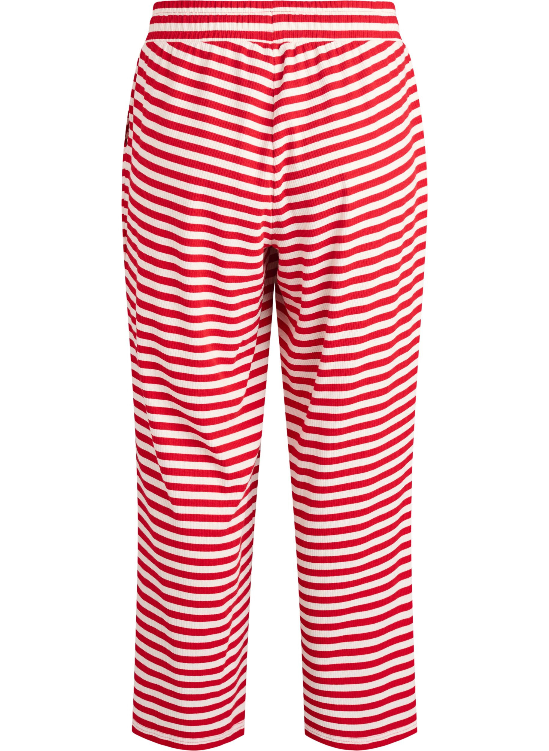 Zizzi Gestreepte pyjamabroek met een high waist en wijde pijpen, Rood, Packshot image number 1