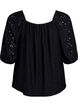 Blouse met korte pofmouwen en een opengewerkt patroon, Zwart, Packshot image number 1