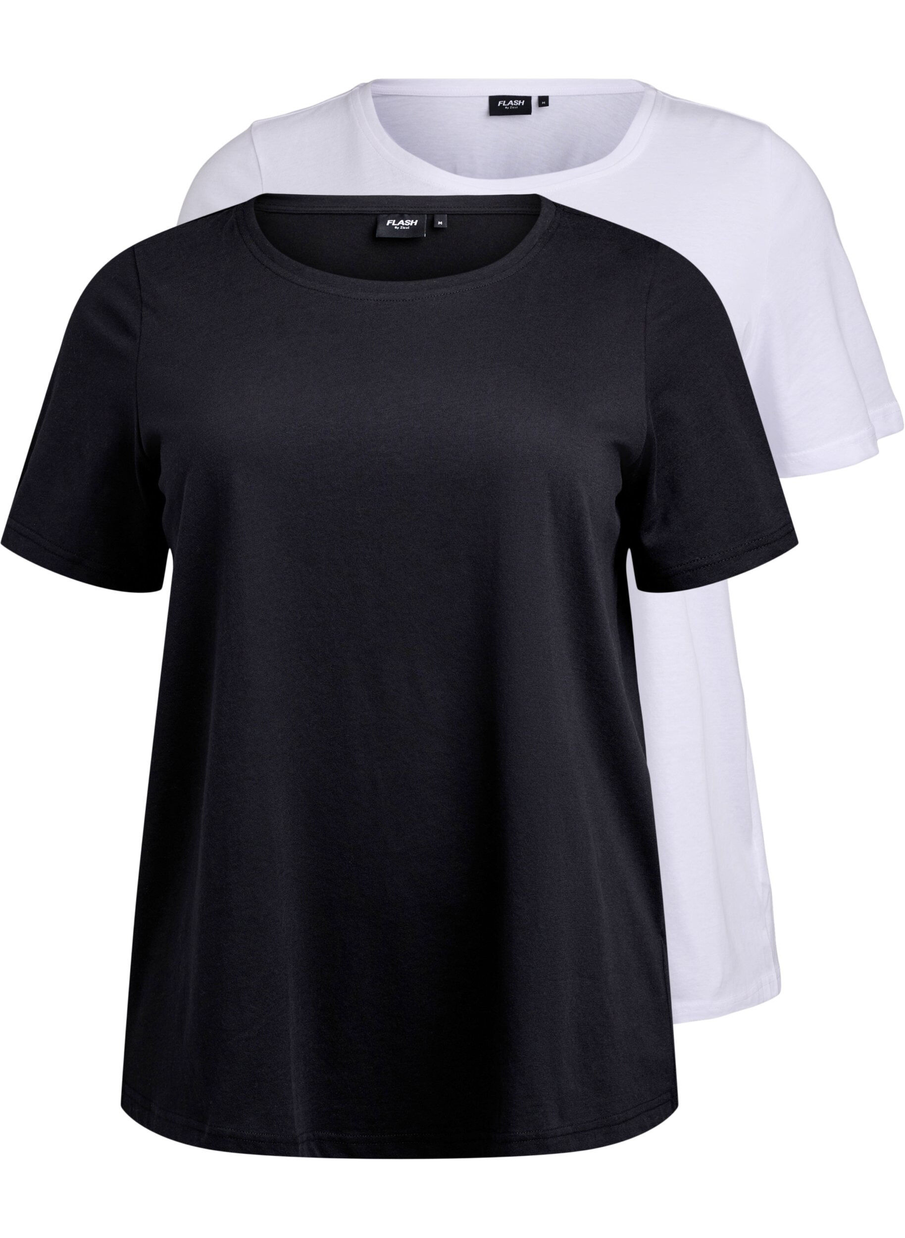 Zizzi FLASH - 2-pack T-shirts met ronde hals, Black/White, Packshot image number 0