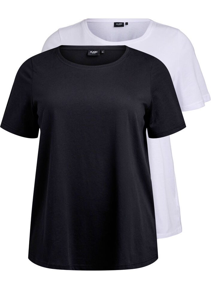 FLASH - 2-pack T-shirts met ronde hals, Black/White, Packshot image number 0