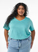 Basic t-shirt met korte mouwen en V-hals, Blauw, Model image number 0