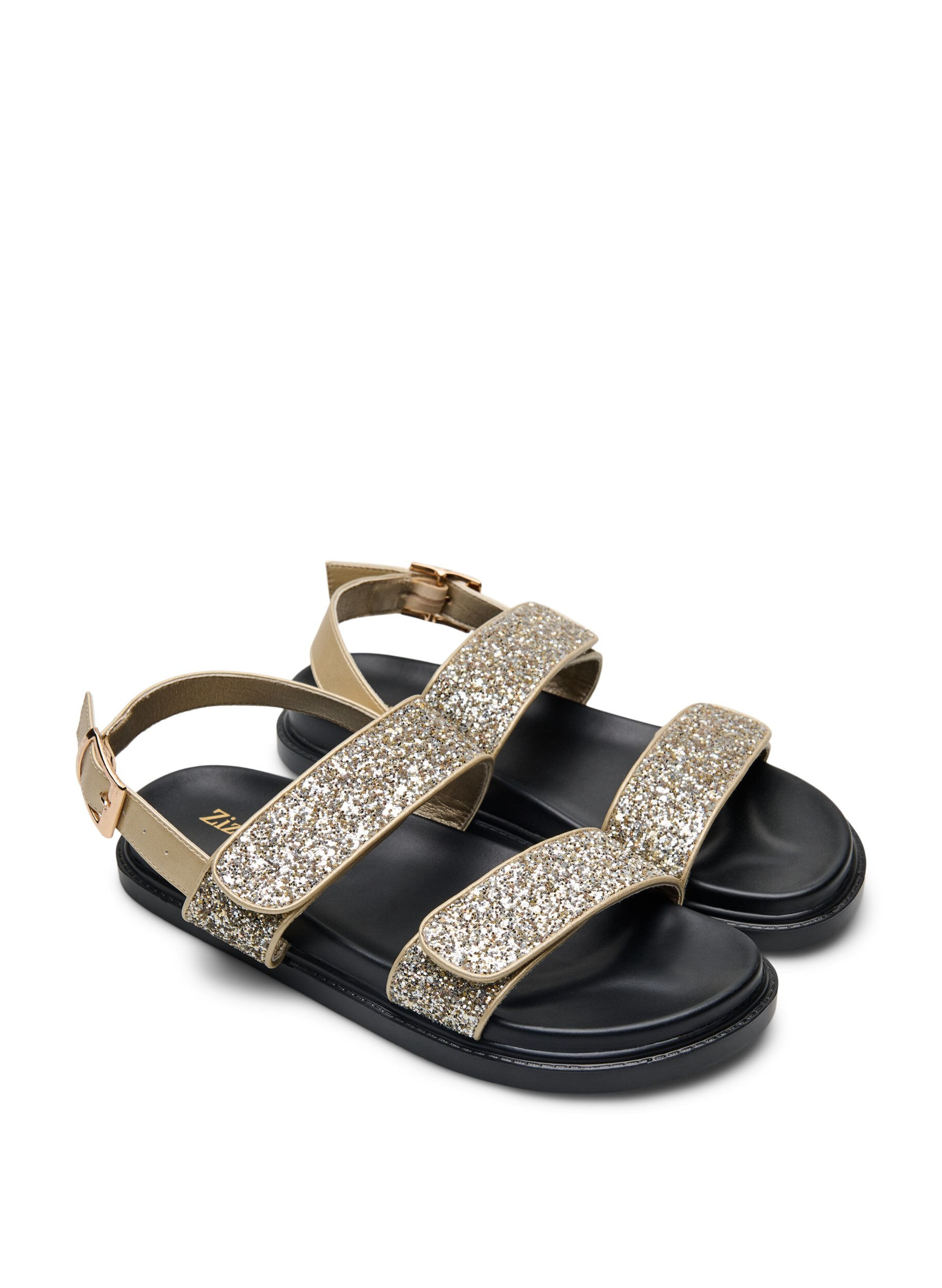 Zizzi Wide fit - Glitter sandaal met klittenbandsluiting, Goud, Packshot image number 1