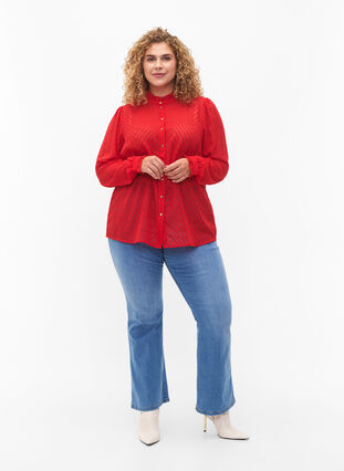 Shirtblouse met ruches en gedessineerde textuur, Tango Red, Model image number 2