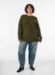 Gebreide blouse met V-vormig geribd patroon en zijsplitjes, Groen, Model image number 1