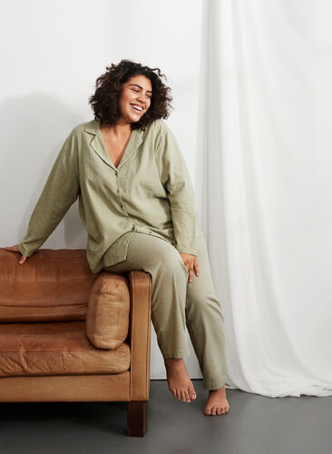 Katoenen Pyjamabroek met structuur, Seagrass , Image image number 0