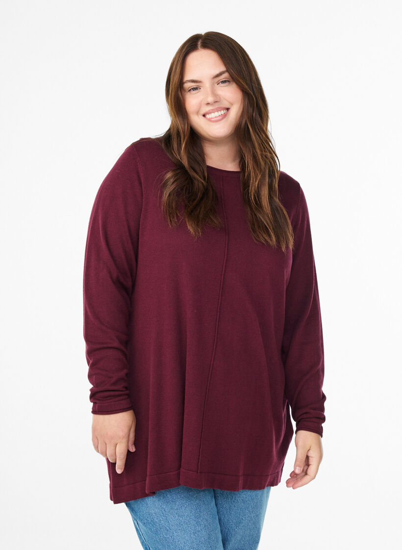 Gebreide blouse gemaakt van katoen en viscose., Donker Bordeaux, Model image number 0