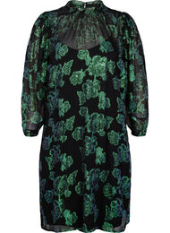 Gebloemde viscose jurk met lurex structuur, Black w. Green Lurex