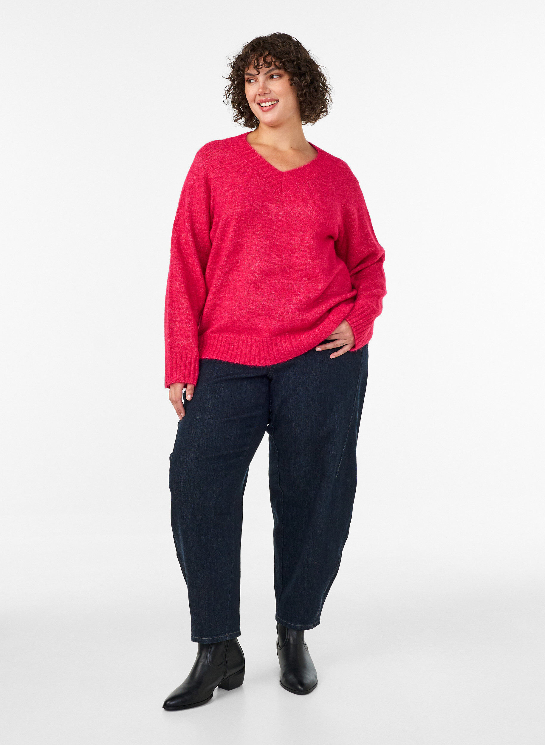 ZizziJumper met V-hals, Roze, Model image number 1
