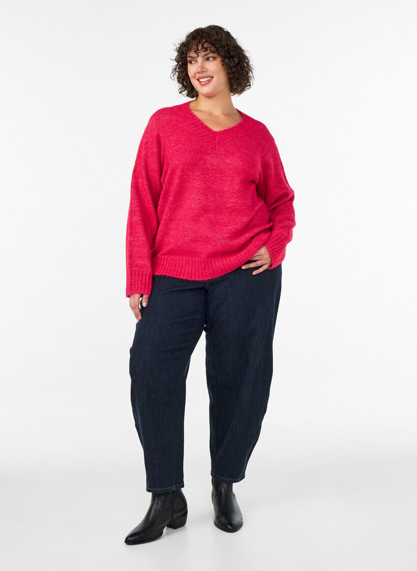 Jumper met V-hals, Roze, Model image number 1