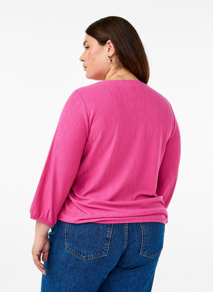 Blouse met textuur en 3/4 mouwen, Roze, Model image number 2