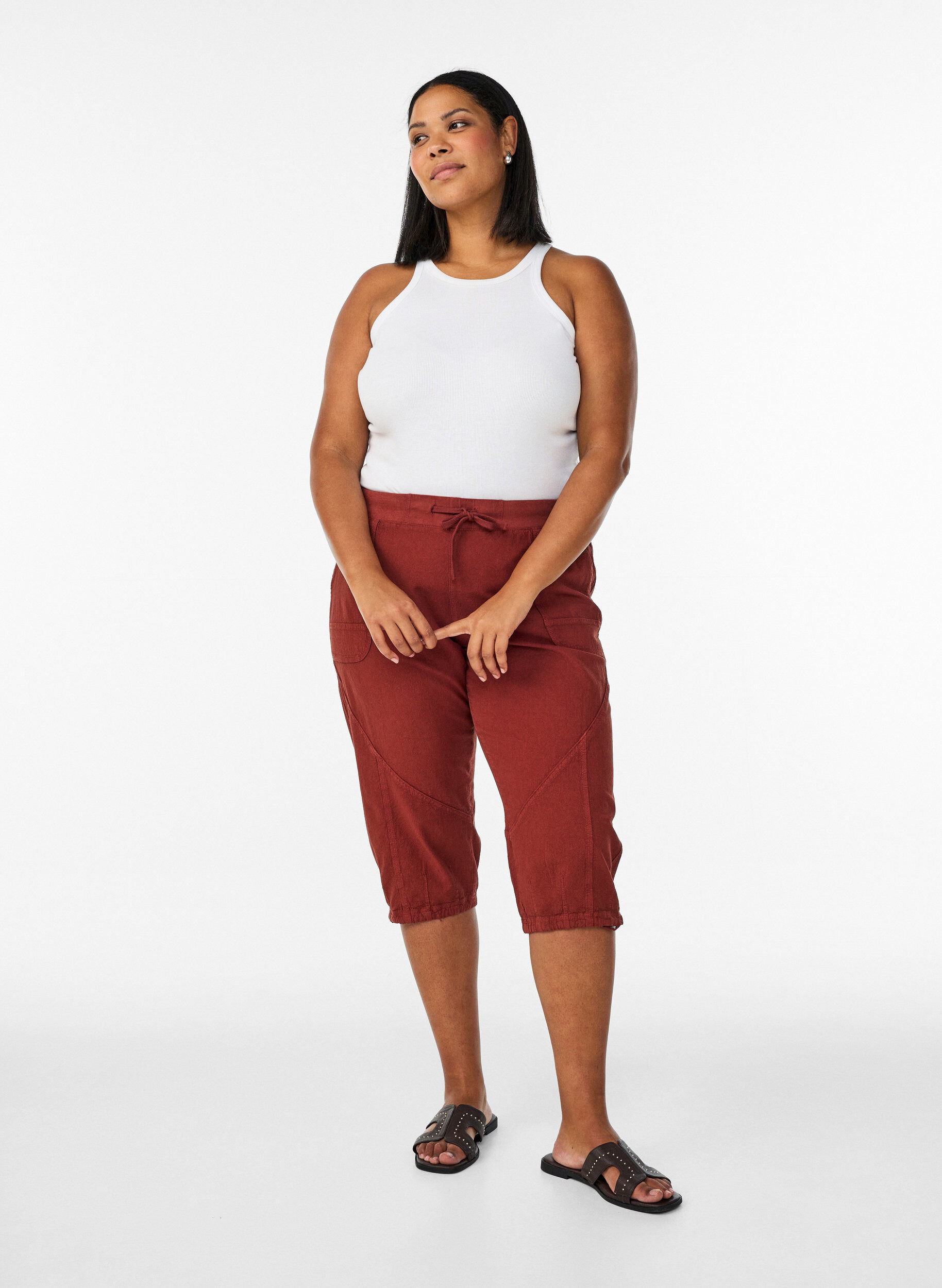 Zizzi Katoenen Capri-broek, Rood, Model image number 0