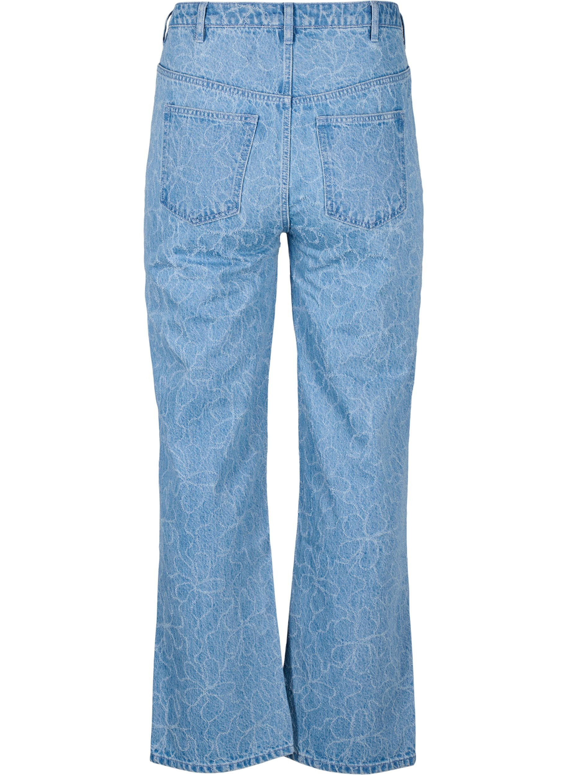 Zizzi Gemma jeans met een hoge taille en bloemenpatroon, Blauw, Packshot image number 1