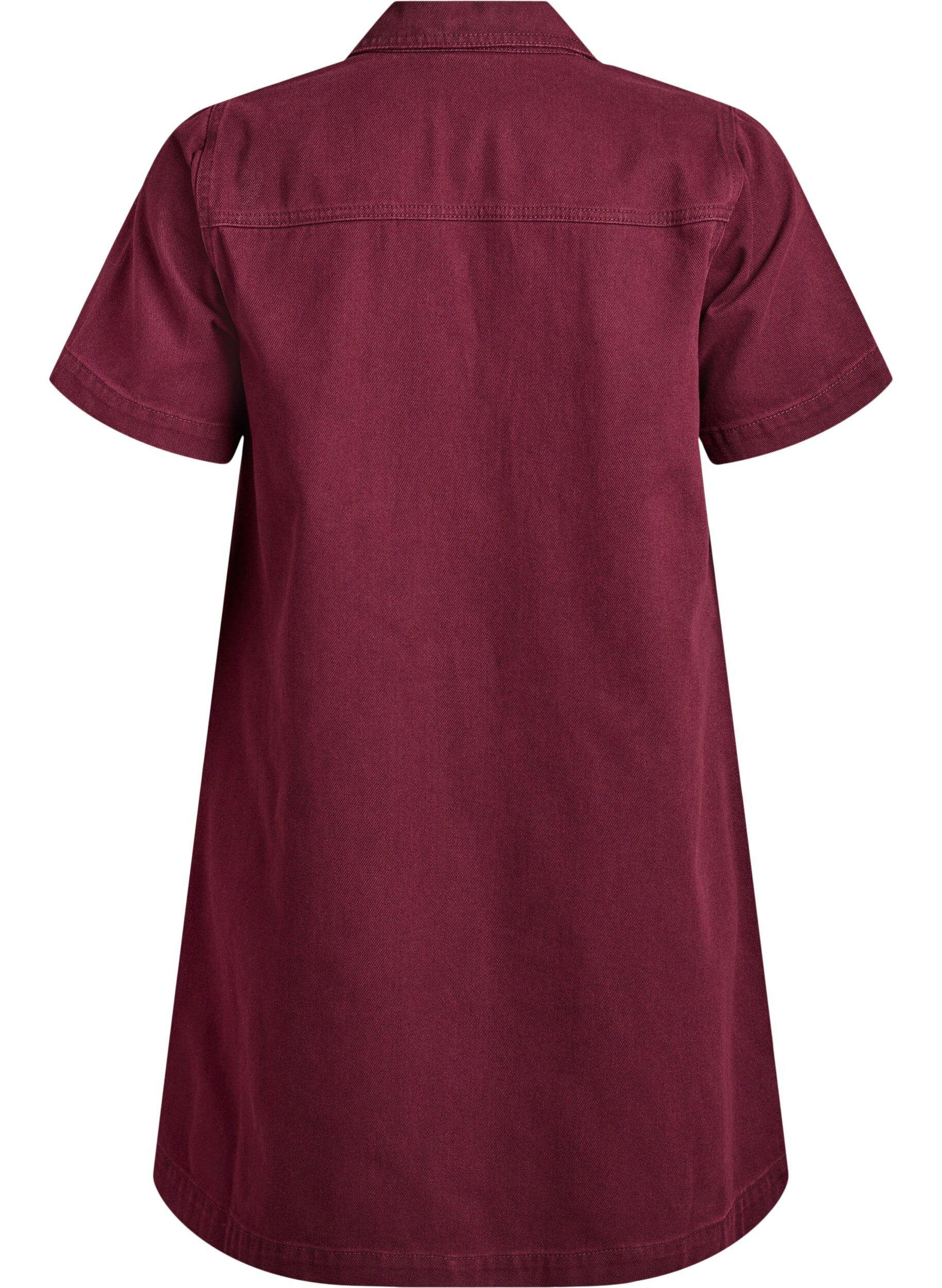 Zizzi Korte denimjurk met kraag en V-hals, Rood, Packshot image number 1