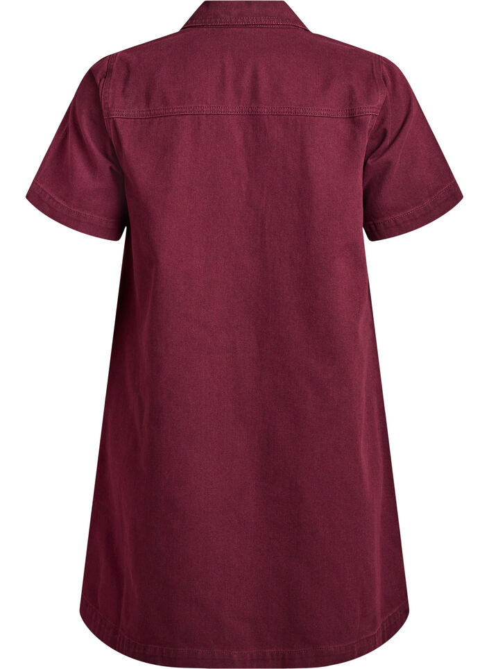 Korte denimjurk met kraag en V-hals, Rood, Packshot image number 1