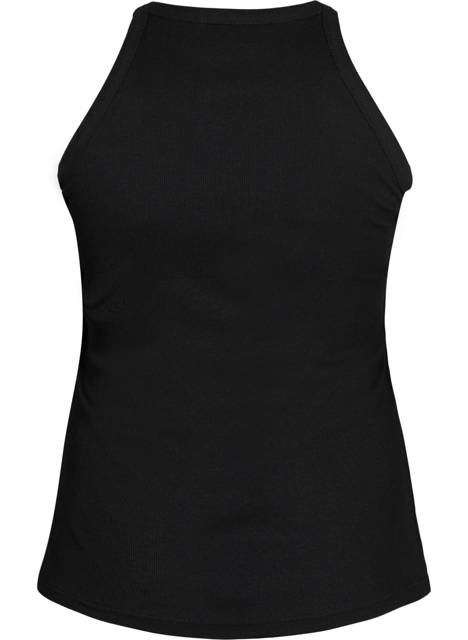 Zizzi Geribde katoenen tanktop, Black, Packshot image number 1