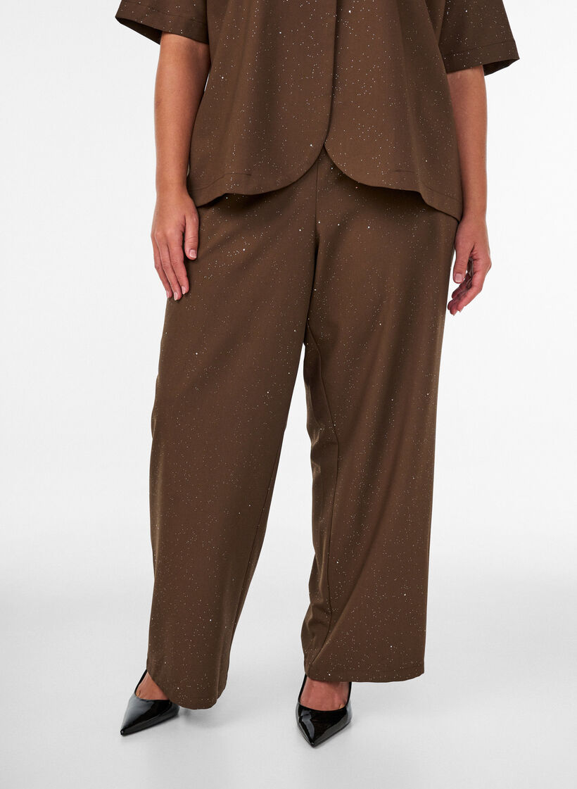 Broek met glitter en wijde pijpen, Bruin, Model image number 2