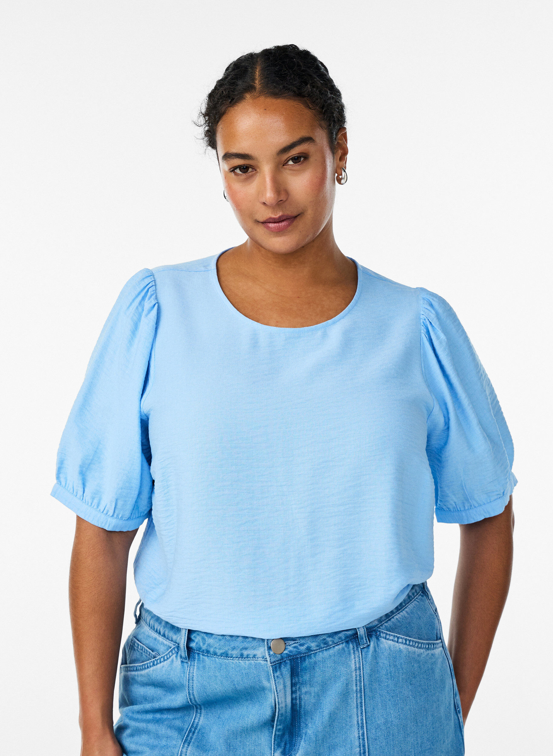 Zizzi Viscose blouse met 1/2 mouwen, Blauw, Model image number 0