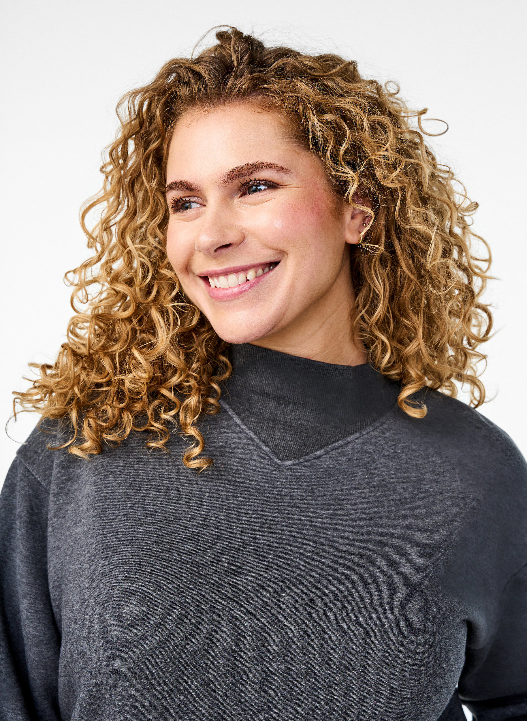 Zizzi Sweatshirt met hoge kraag en lange mouwen, Grijs, Model image number 3