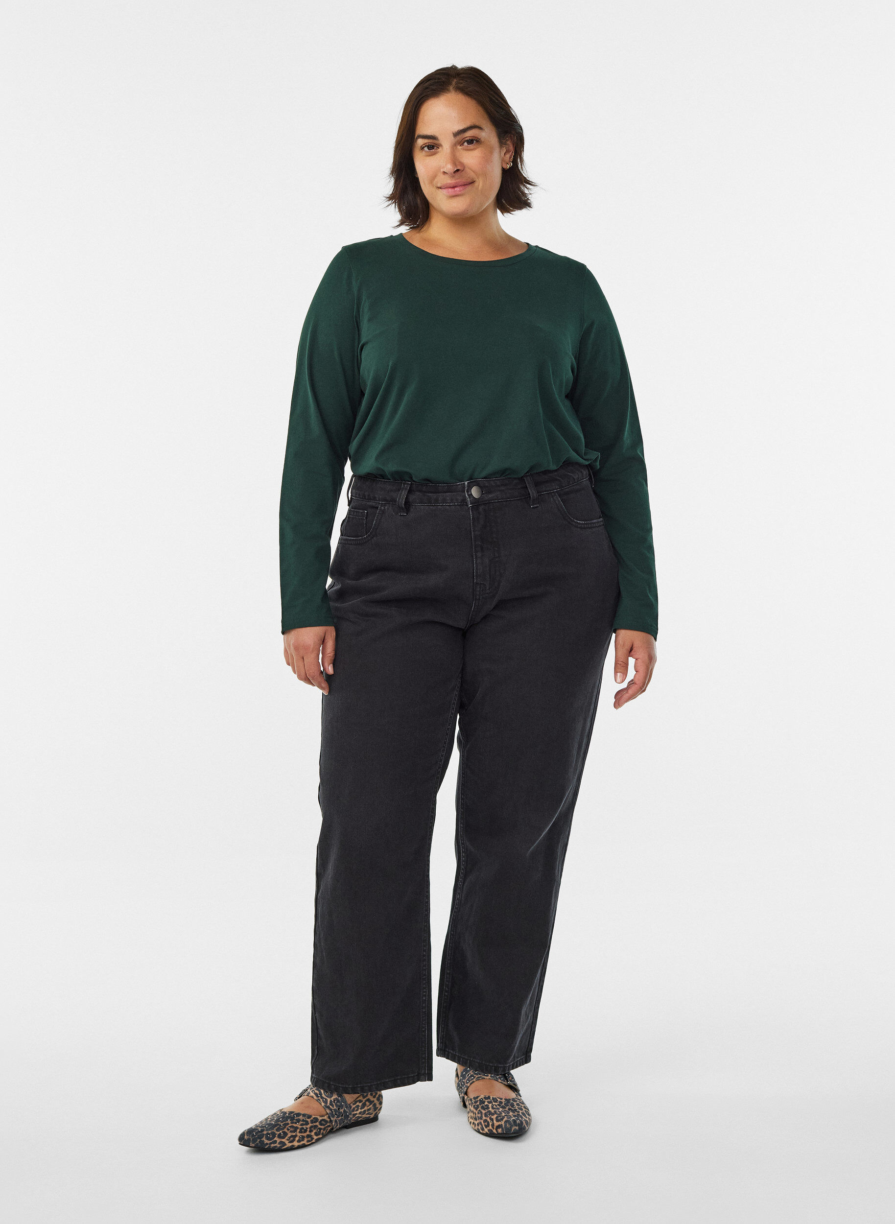 Zizzi Basic jersey top met lange mouwen, Groen, Model image number 1