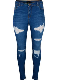 Slim fit jeans met slijtagedetails, Blue Denim