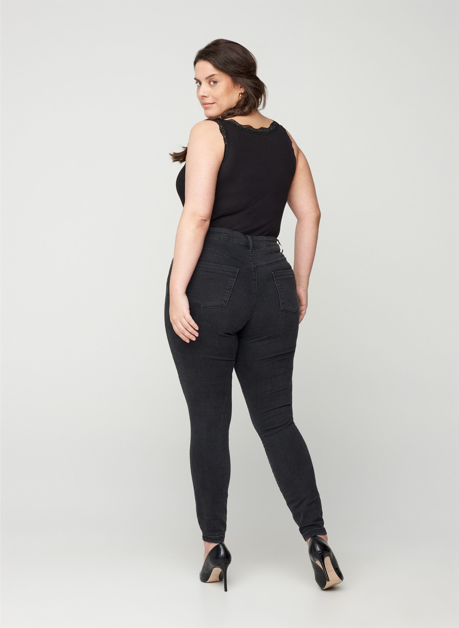 Zizzi Jeggings in katoenmix, Grey Denim, Model image number 1
