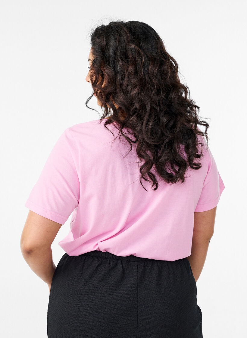 T-shirt met V-hals, Roze, Model image number 2