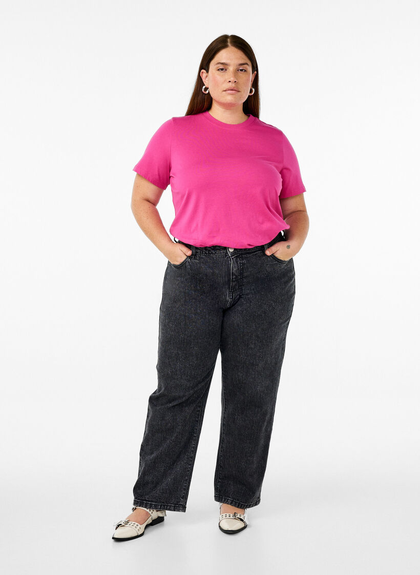 Basic katoenen T-shirt met ronde hals, Roze, Model image number 1