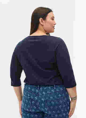 Katoenen blouse met 3/4 mouwen, Navy Blazer, Model image number 1