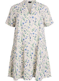 Korte A-lijn jurk in katoenen mousseline, Beige