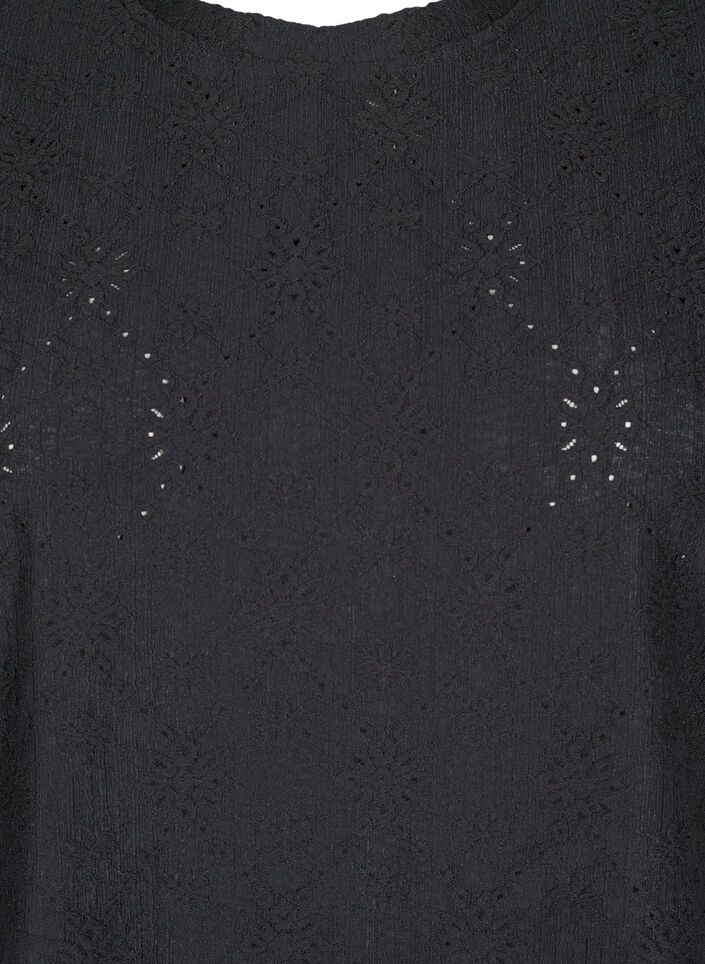 Blouse met korte mouwen en bloemenborduursel, Black, Packshot image number 2