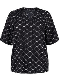 Blouse met V-hals en strikprint, Black Bow AOP