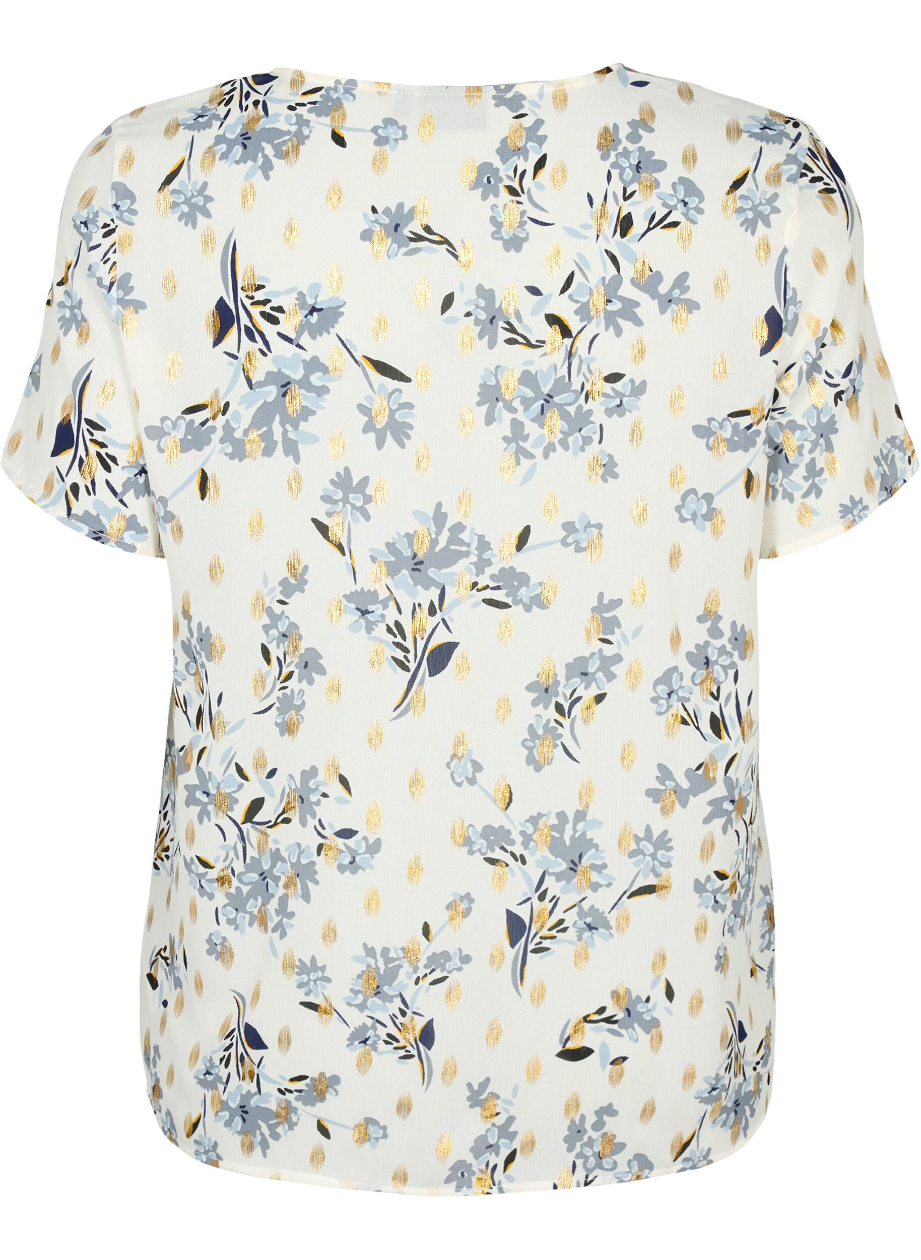 Zizzi Blouse met print en lurex, White Flower/Gold, Packshot image number 1