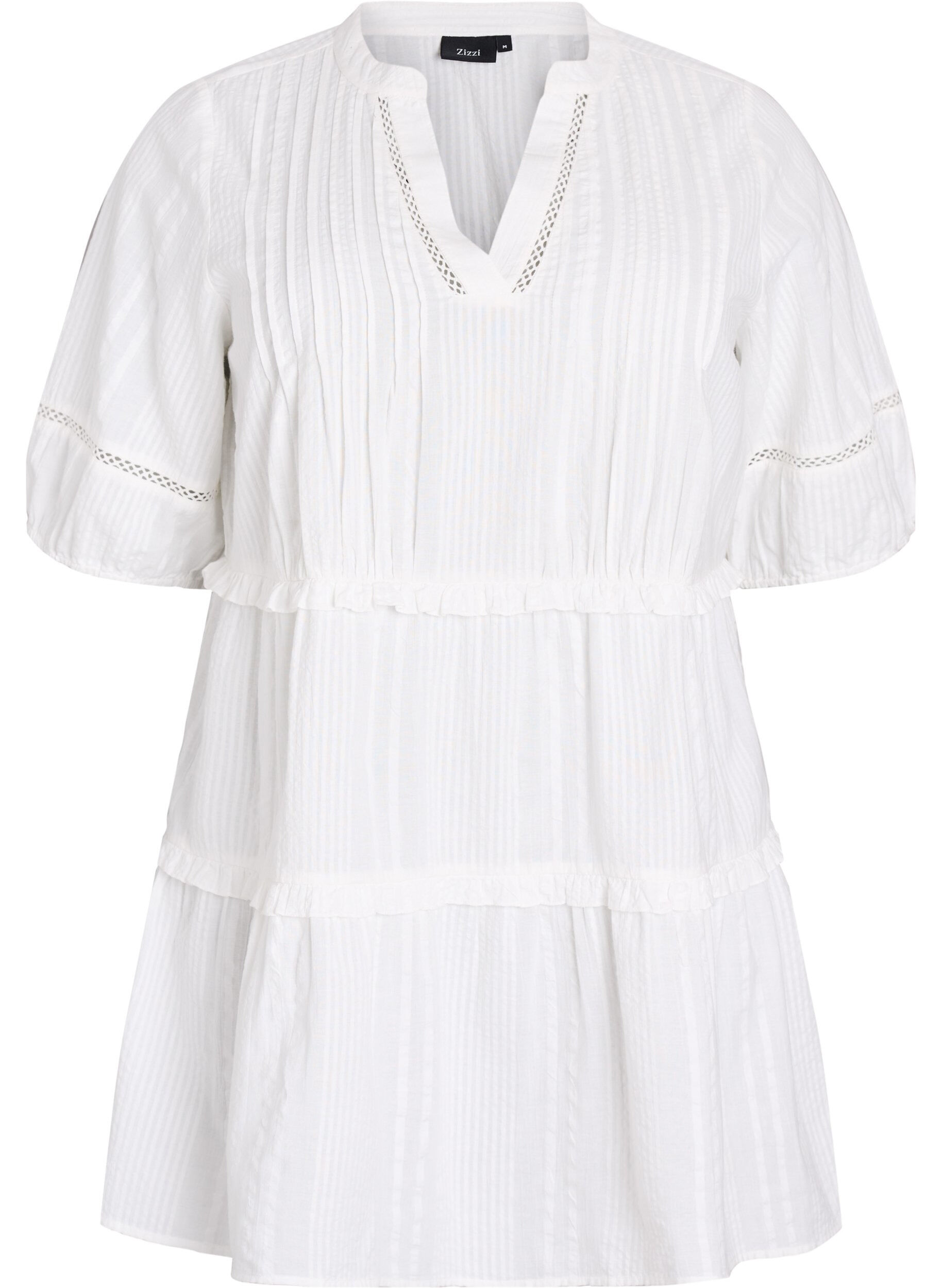 Zizzi A-vormige tuniek met ruches, Wit, Packshot image number 0