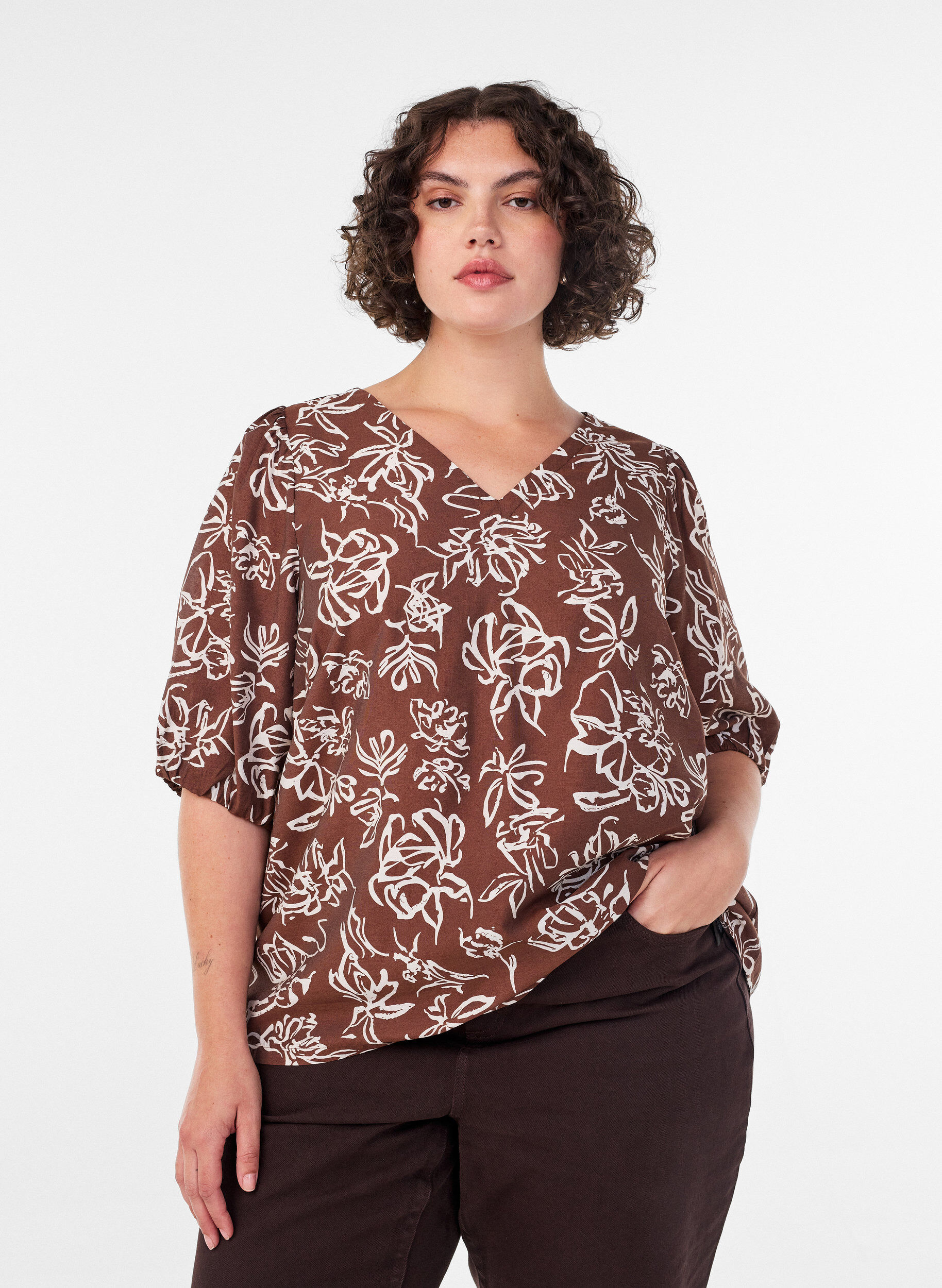 Viscose blouse met V-hals