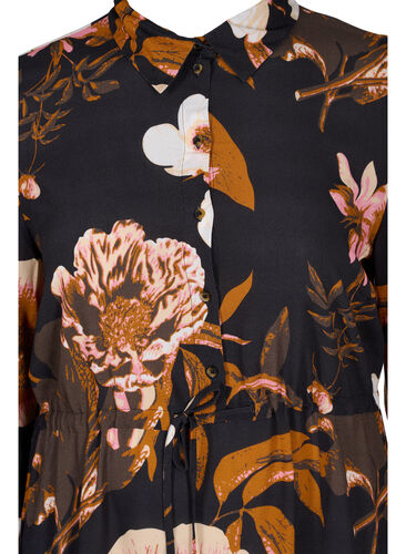 Gebloemde viscose jurk met kant, Black Flower AOP, Packshot image number 2