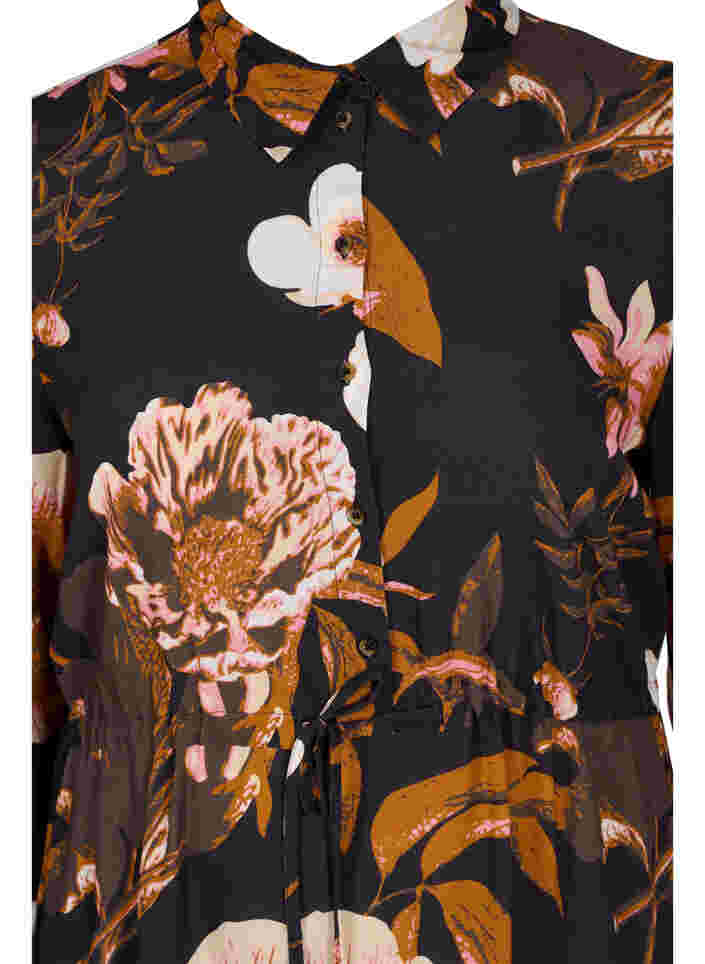 Gebloemde viscose jurk met kant, Black Flower AOP, Packshot image number 2