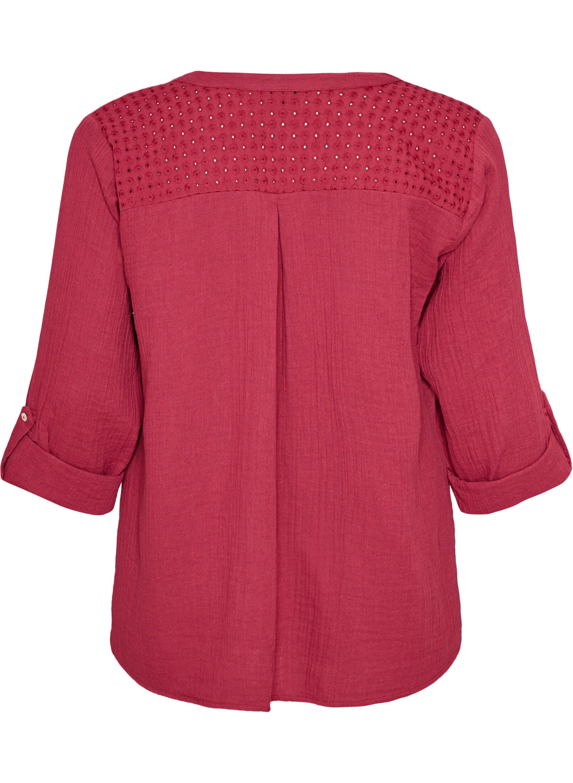 ZizziBlouse in katoenen mousseline met broderie anglaise, Rood, Packshot image number 1