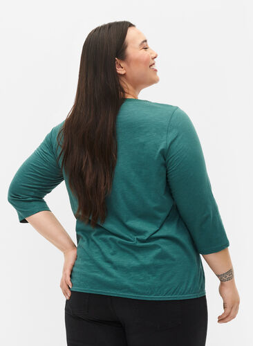 Katoenen blouse met 3/4 mouwen, Mallard Green, Model image number 1