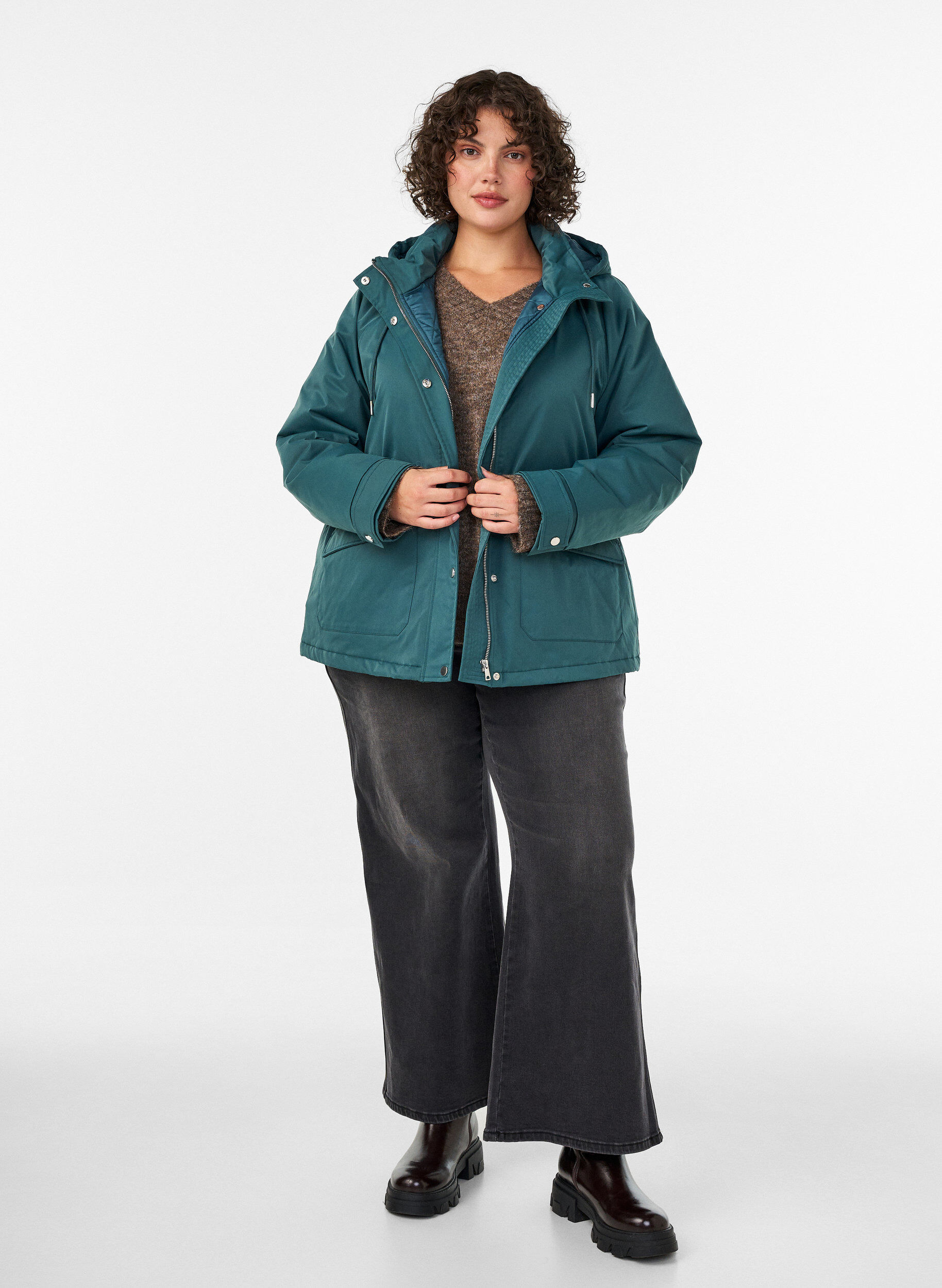 ZizziGewatteerde parka met afneembare capuchon, Groen, Model image number 1