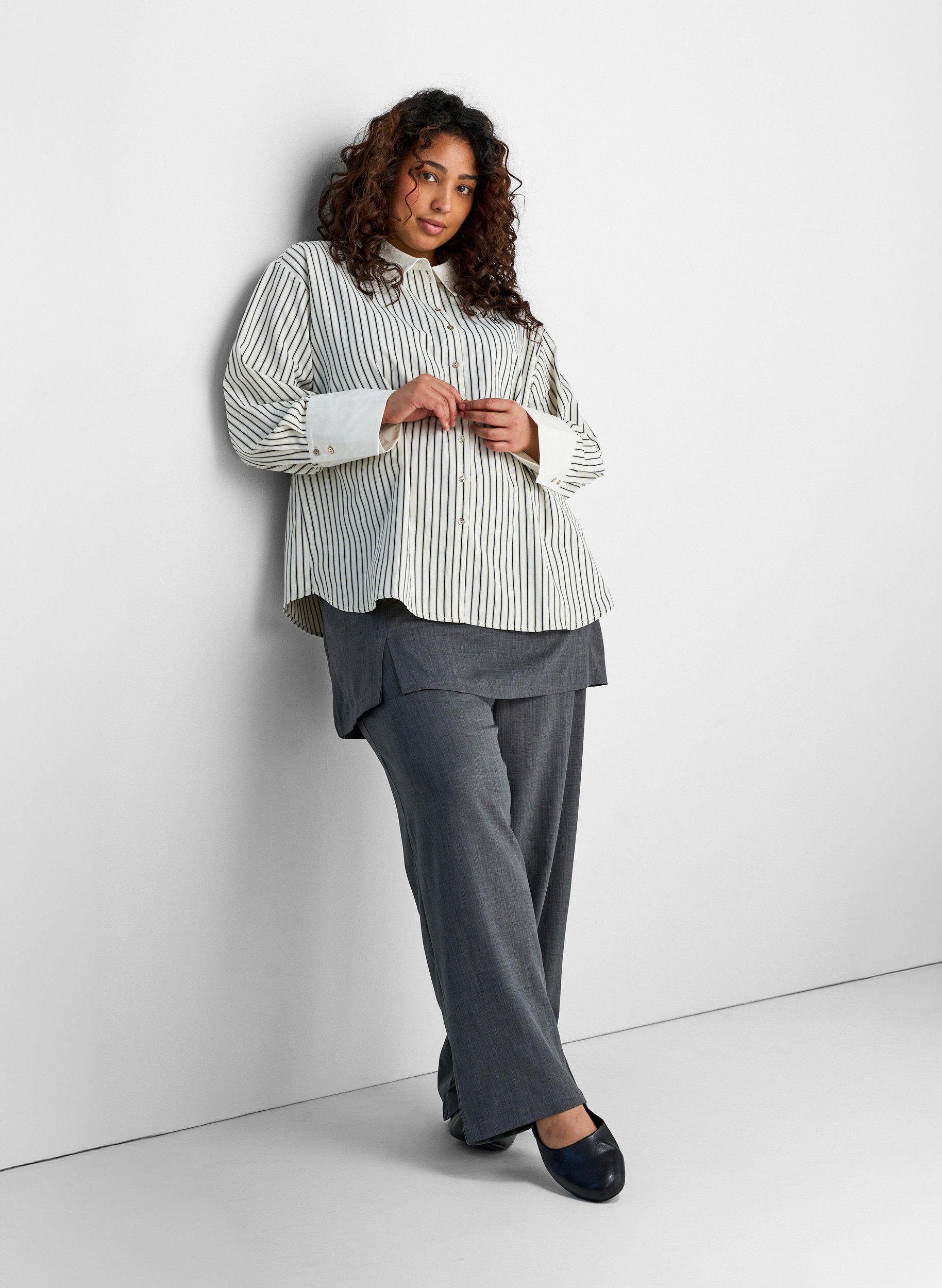 Zizzi Straight-fit broek met rok, Grijs, Model image number 2