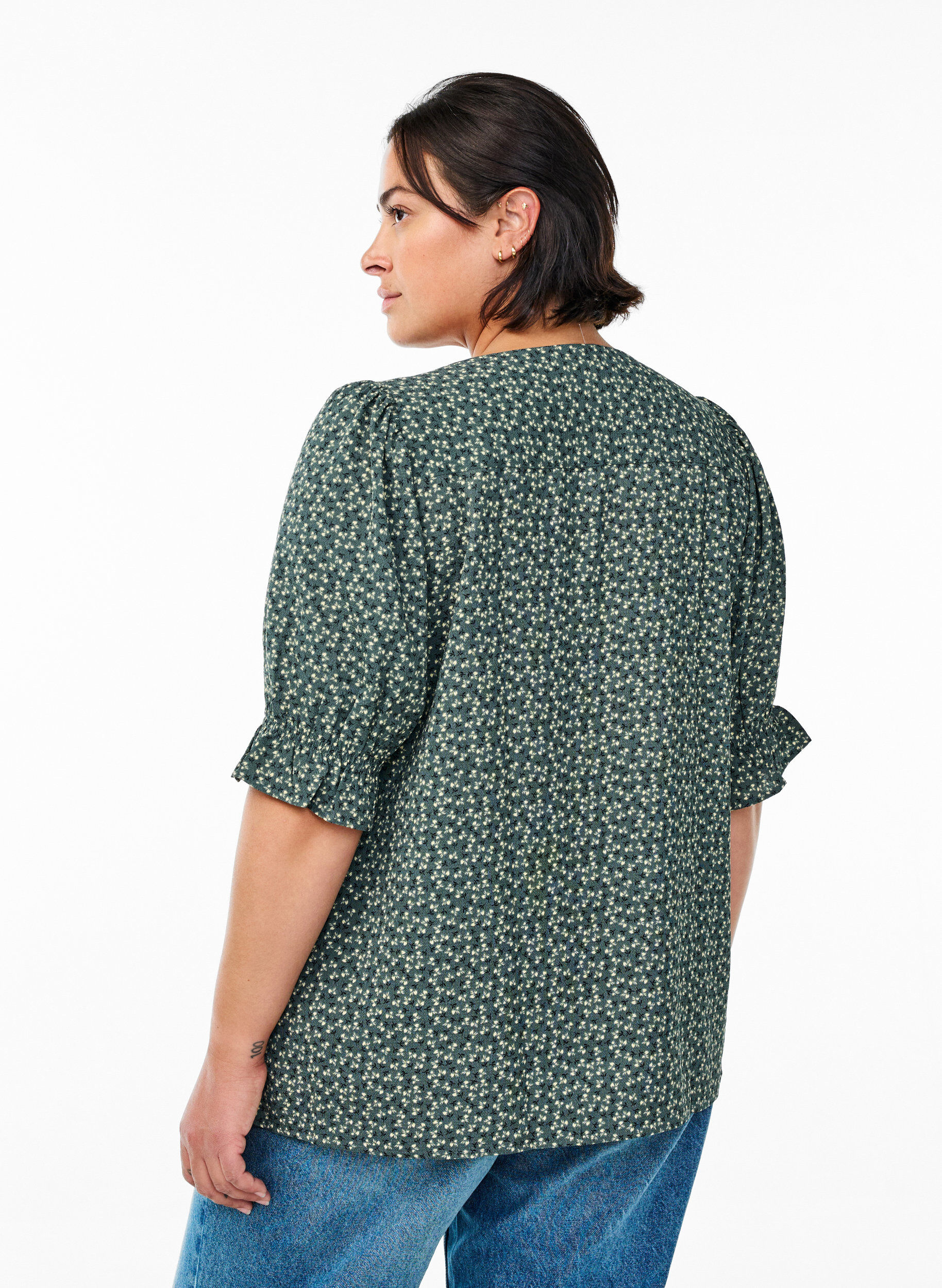 Zizzi Shirtblouse met 1/2 mouwen, Groen, Model image number 2