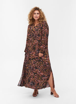 Viscose maxi-jurk met print, Paisley AOP, Model image number 0