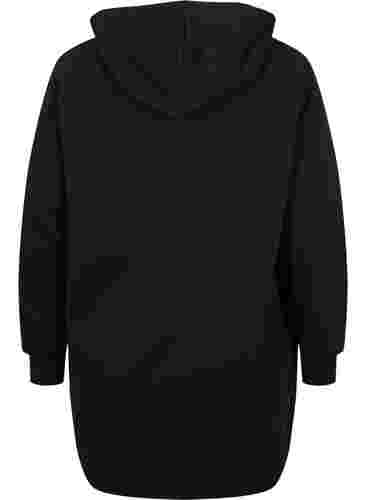 Lang sweatshirt met capuchon en print, Black w. Logo Print, Packshot image number 1