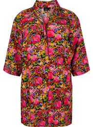 Gebloemde viscose tuniek met 3/4 mouwen, Neon Flower Print