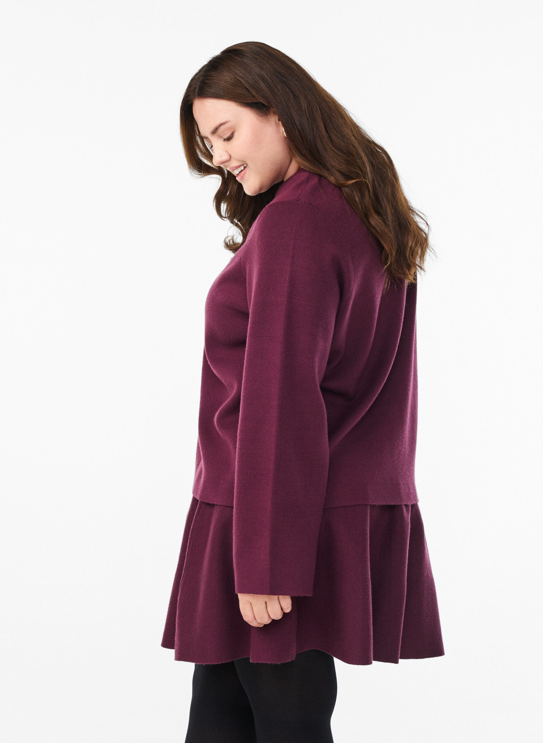 Zizzi Cardigan met V-hals en wijde mouwen, Donker Bordeaux, Model image number 2