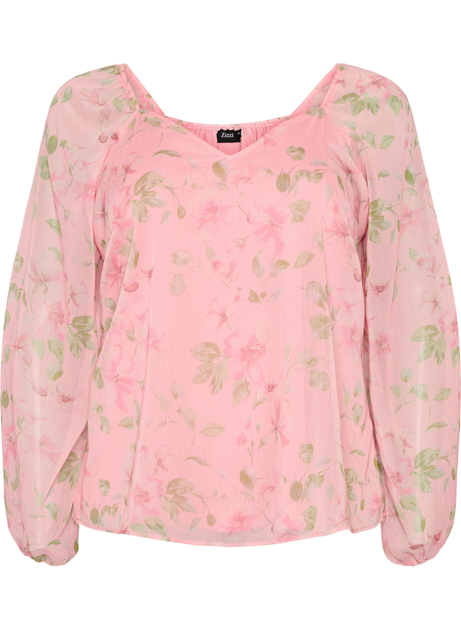 ZizziChiffon blouse met bloemenprint en lange mouwen, Roze, Packshot image number 0