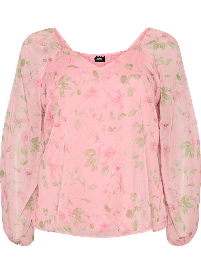Chiffon blouse met bloemenprint en lange mouwen, Roze, Packshot image number 0